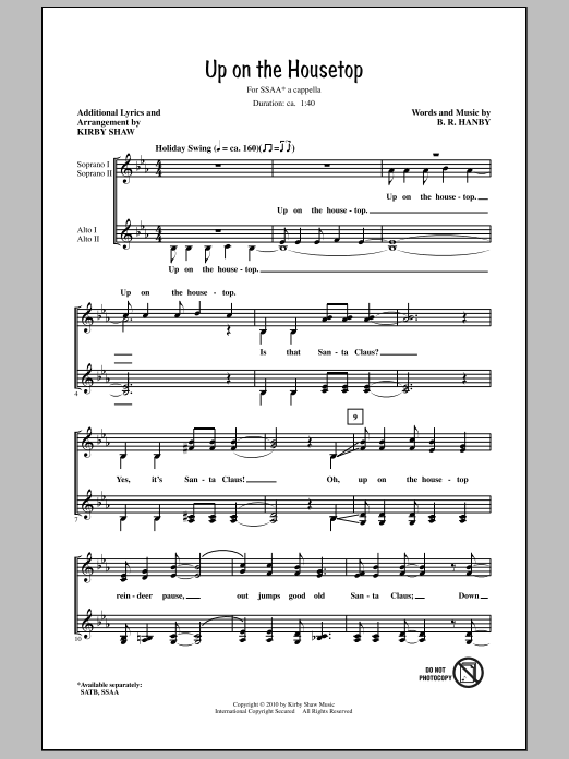 Kirby Shaw Up On The Housetop Sheet Music