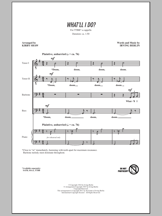 Kirby Shaw What'll I Do Sheet Music