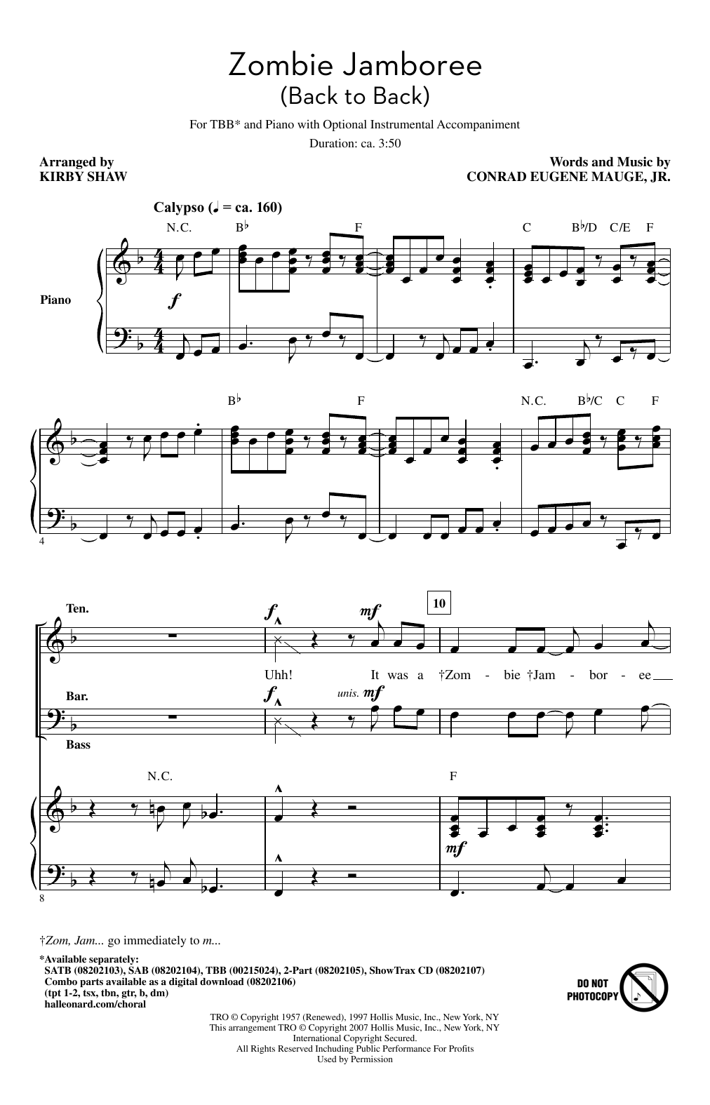 Kirby Shaw Zombie Jamboree (Back To Back) Sheet Music