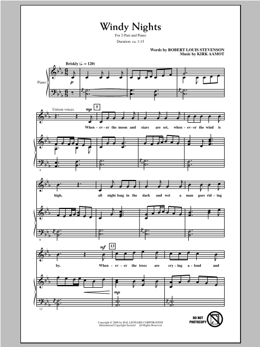 Kirk Aamot Windy Nights Sheet Music