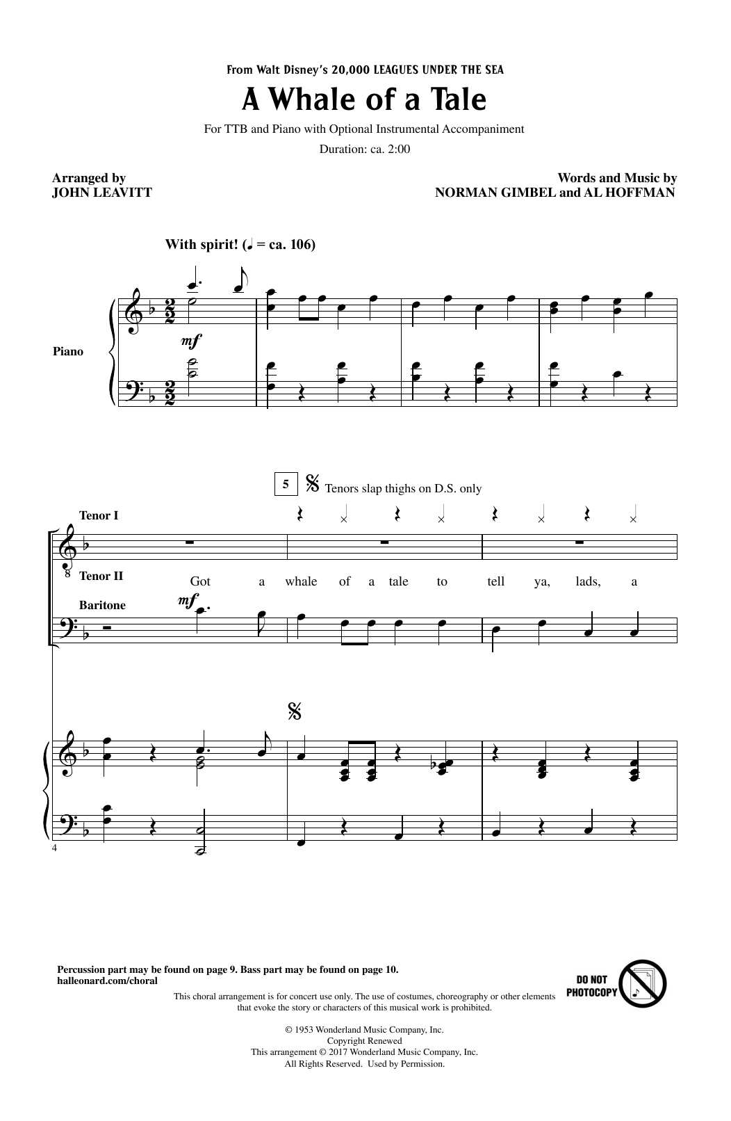 Kirk Douglas A Whale Of A Tale (from 20,000 Leagues Under The Sea) (arr. John Leavitt) Sheet Music