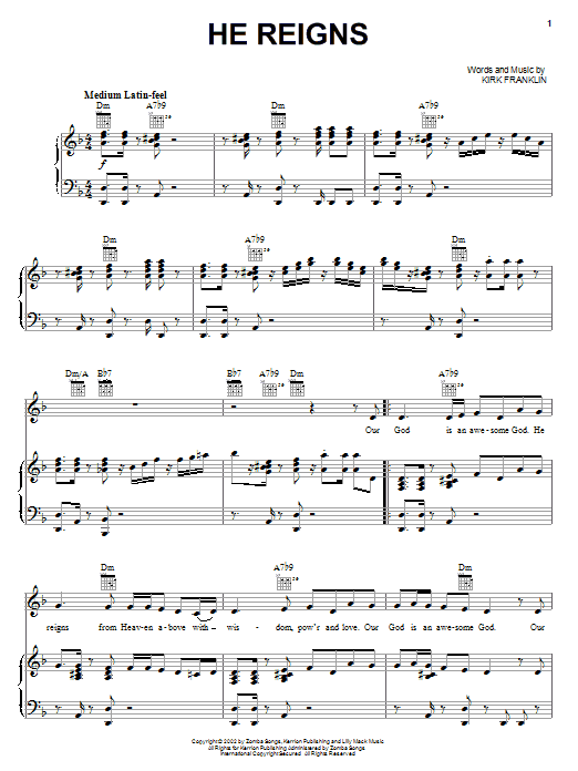 Kirk Franklin He Reigns Sheet Music