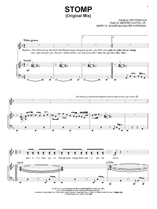 Kirk Franklin Stomp (Original Mix) Sheet Music