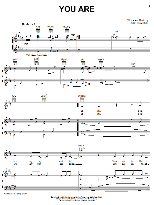 Kirk Franklin You Are Sheet Music