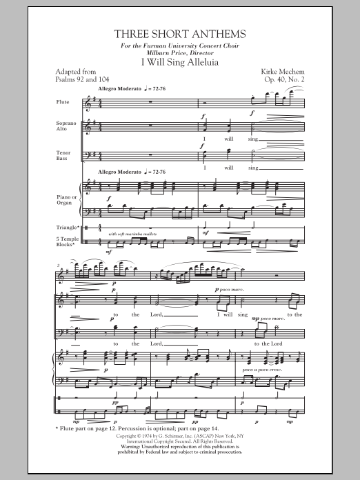Kirke Mechem Three Short Anthems Sheet Music