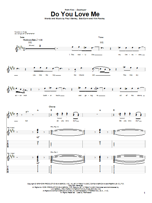 KISS Do You Love Me Sheet Music