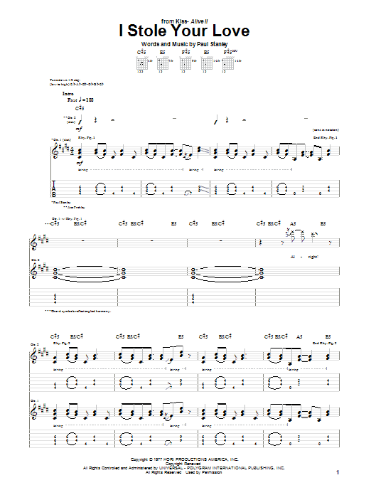 KISS I Stole Your Love Sheet Music