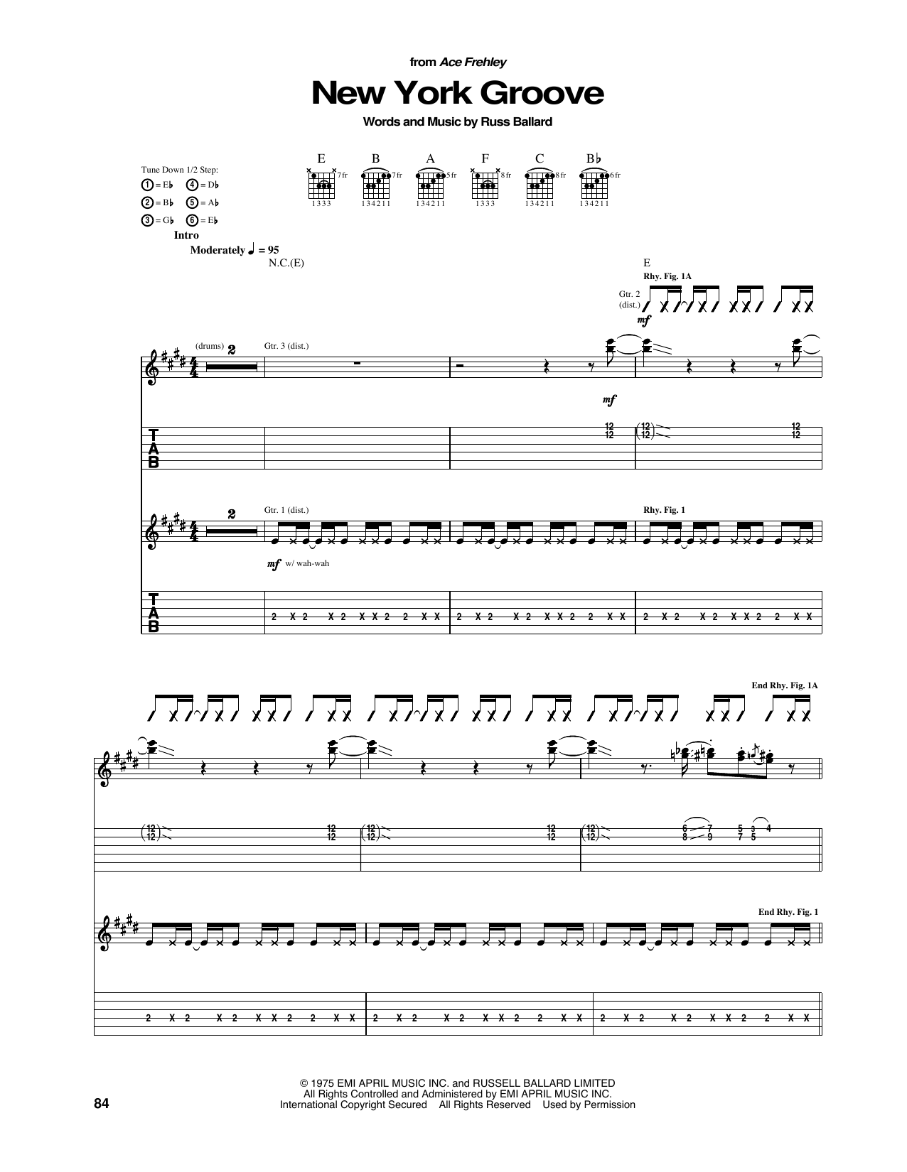 KISS New York Groove Sheet Music