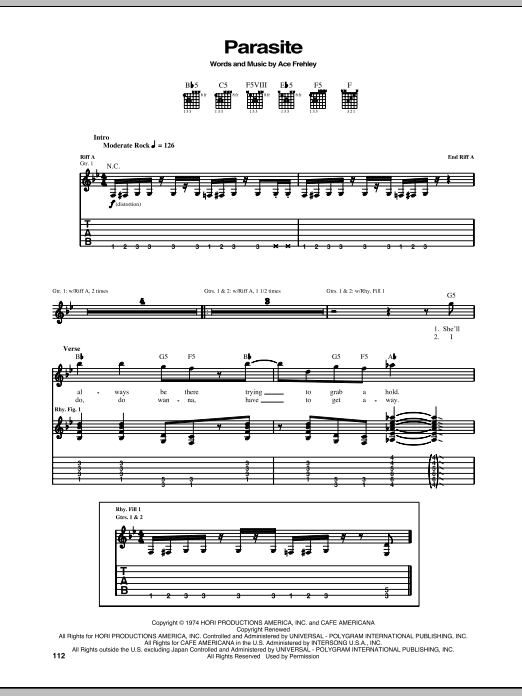 KISS Parasite Sheet Music