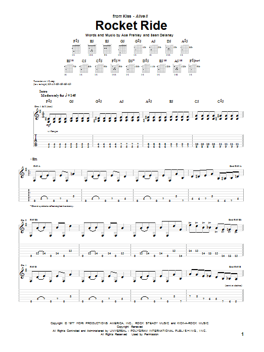 KISS Rocket Ride Sheet Music