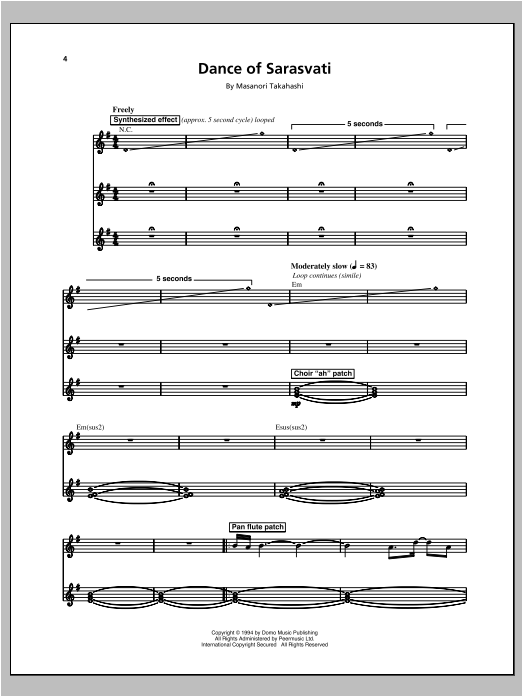 Kitaro Dance Of Sarasvati Sheet Music