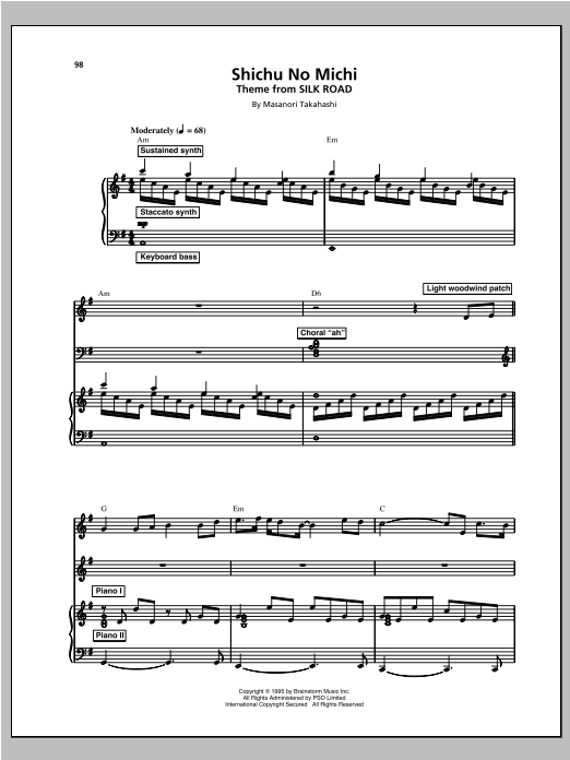 Kitaro Shichu No Michi Sheet Music