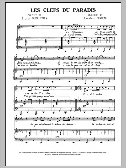 Koeurs Les Clefs Du Paradis Sheet Music