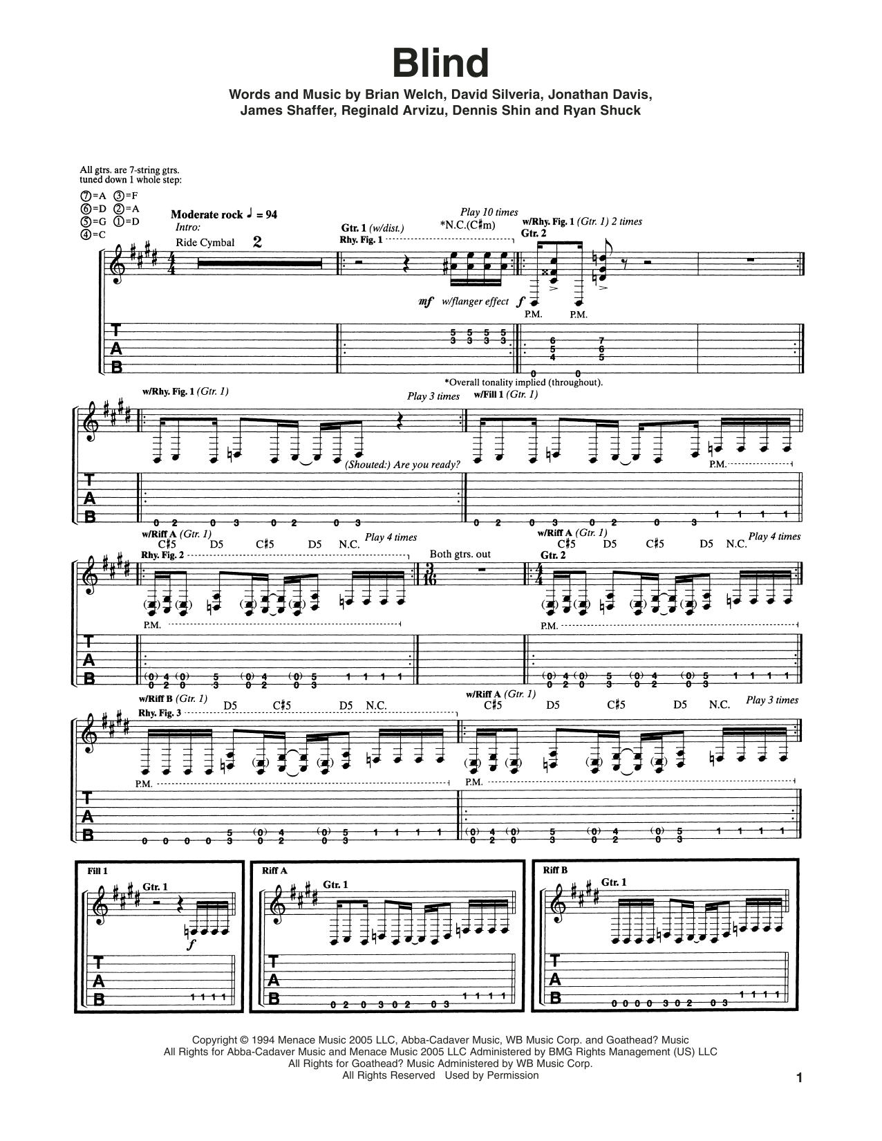 Korn Blind Sheet Music