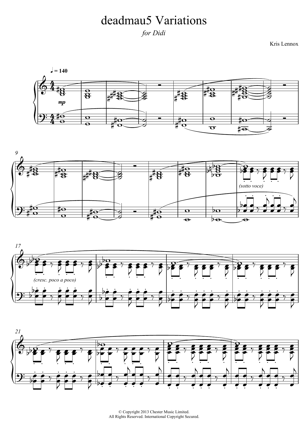 Kris Lennox Deadmau5 Variations Sheet Music