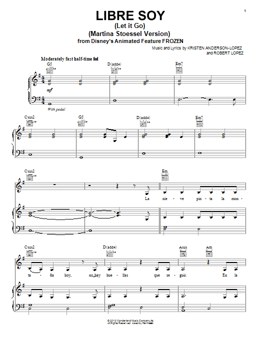 Kristen Anderson-Lopez Libre Soy (Martina Stoessel Version) Sheet Music