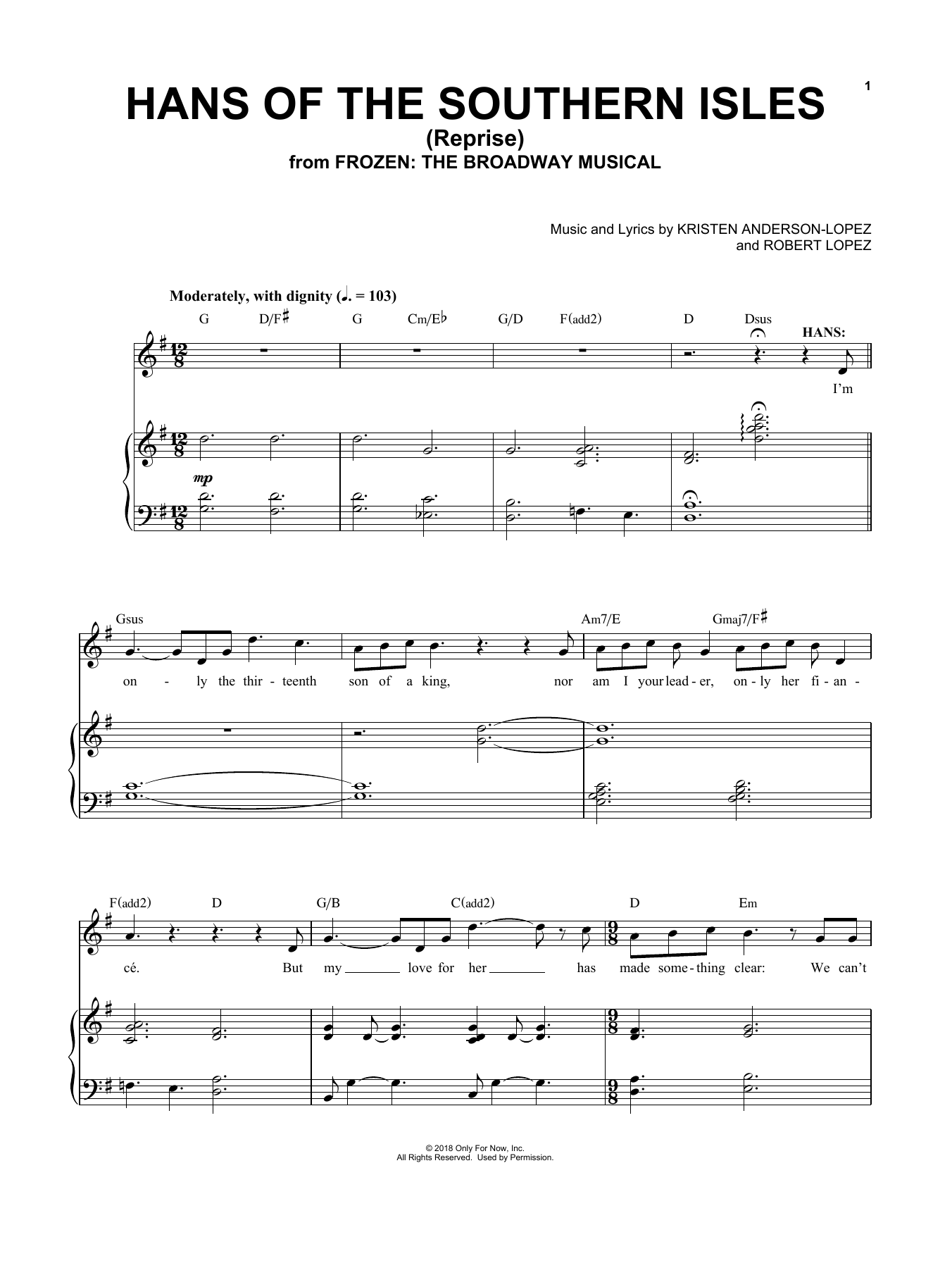 Kristen Anderson-Lopez & Robert Lopez Hans Of The Southern Isles (Reprise) Sheet Music