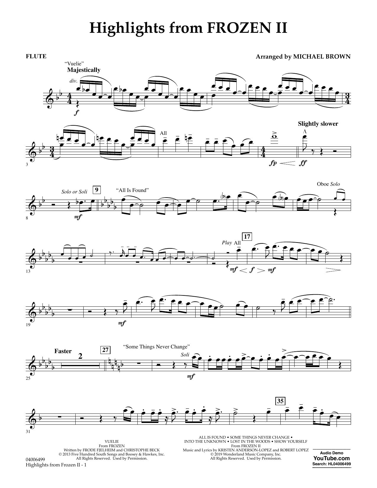 Kristen Anderson-Lopez & Robert Lopez Highlights from Disney's Frozen 2 (arr. Michael Brown) - Flute Sheet Music