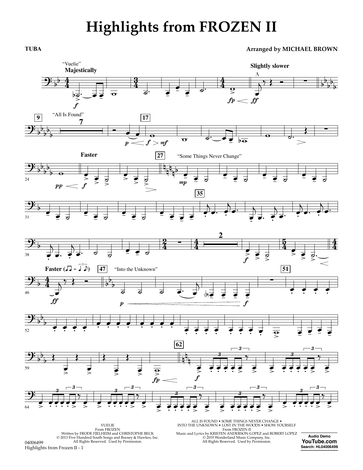 Kristen Anderson-Lopez & Robert Lopez Highlights from Disney's Frozen 2 (arr. Michael Brown) - Tuba Sheet Music