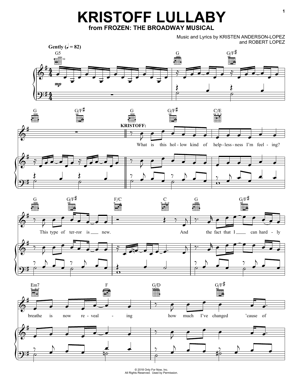 Kristen Anderson-Lopez & Robert Lopez Kristoff Lullaby (from Frozen: The Broadway Musical) Sheet Music