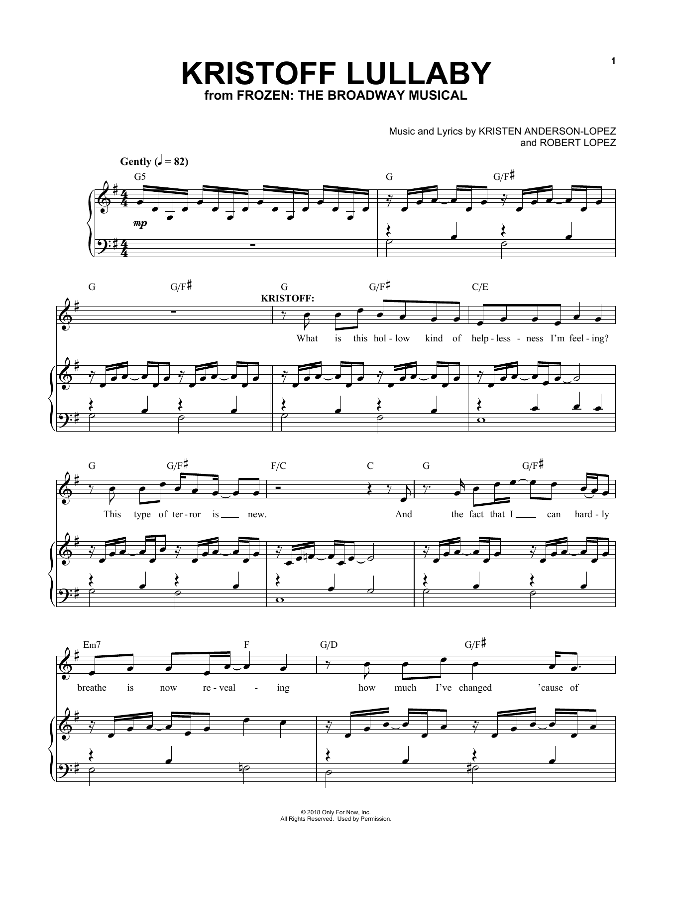 Kristen Anderson-Lopez & Robert Lopez Kristoff Lullaby (from Frozen: The Broadway Musical) Sheet Music