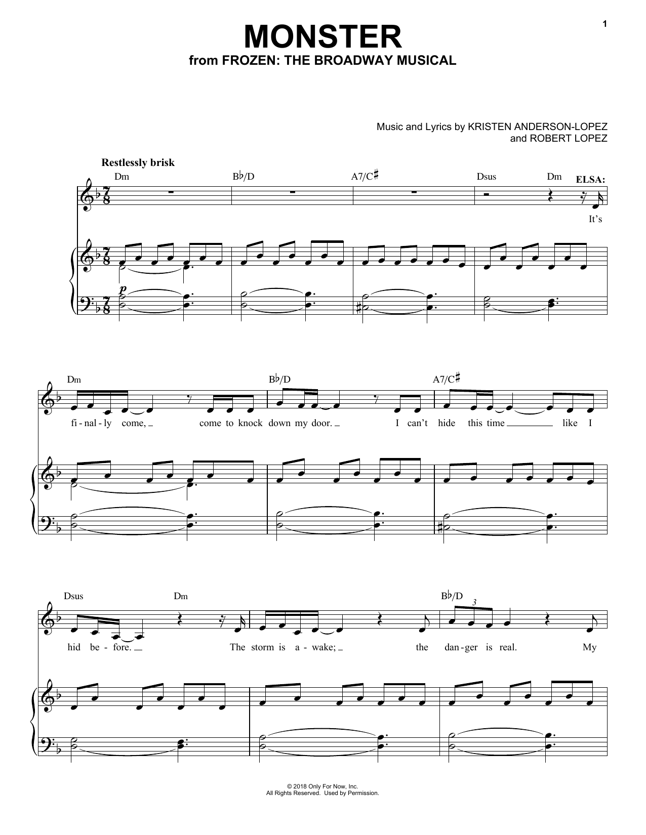 Kristen Anderson-Lopez & Robert Lopez Monster Sheet Music