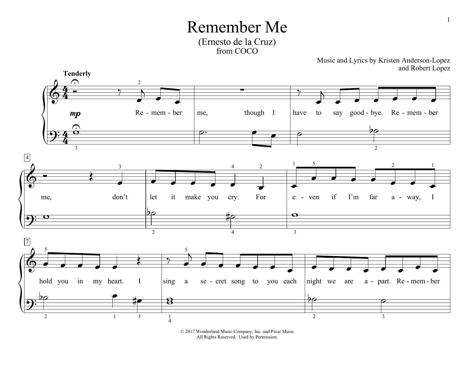 Kristen Anderson-Lopez & Robert Lopez Remember Me (Ernesto de la Cruz) (from Coco) (arr. Christopher Hussey) Sheet Music