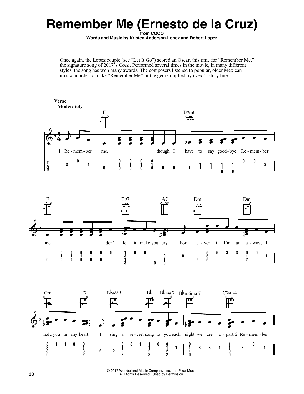 Kristen Anderson-Lopez & Robert Lopez Remember Me (Ernesto de la Cruz) (from Coco) (arr. Fred Sokolow) Sheet Music