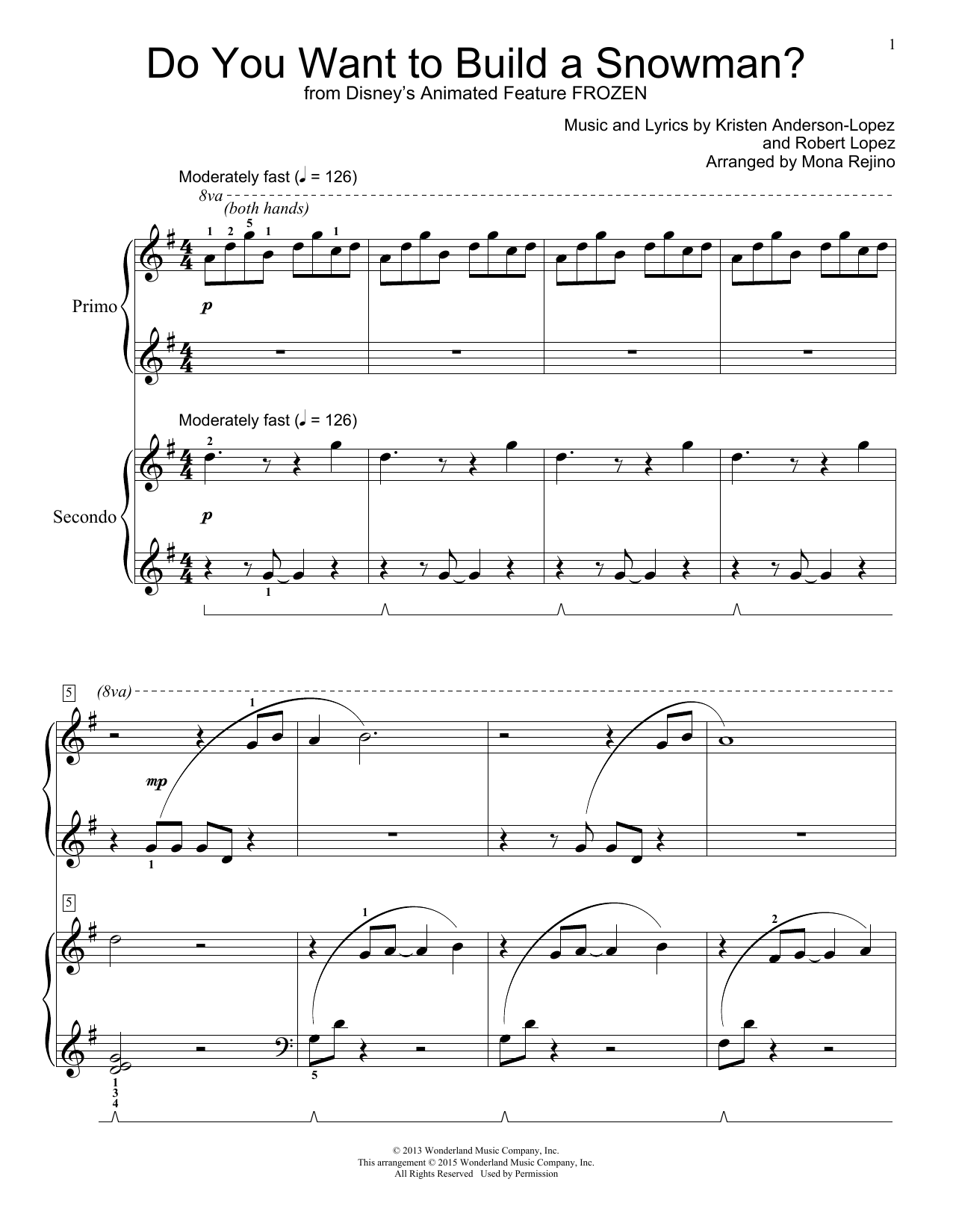 Kristen Bell, Agatha Lee Monn & Katie Lopez Do You Want To Build A Snowman? (from Frozen) (arr. Mona Rejino) Sheet Music