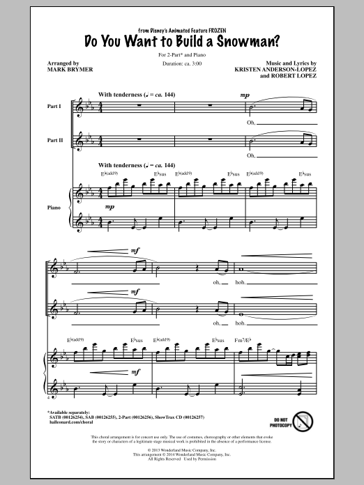 Kristen Bell, Agatha Lee Monn & Katie Lopez Do You Want To Build A Snowman? (from Frozen) (arr. Mark Brymer) Sheet Music