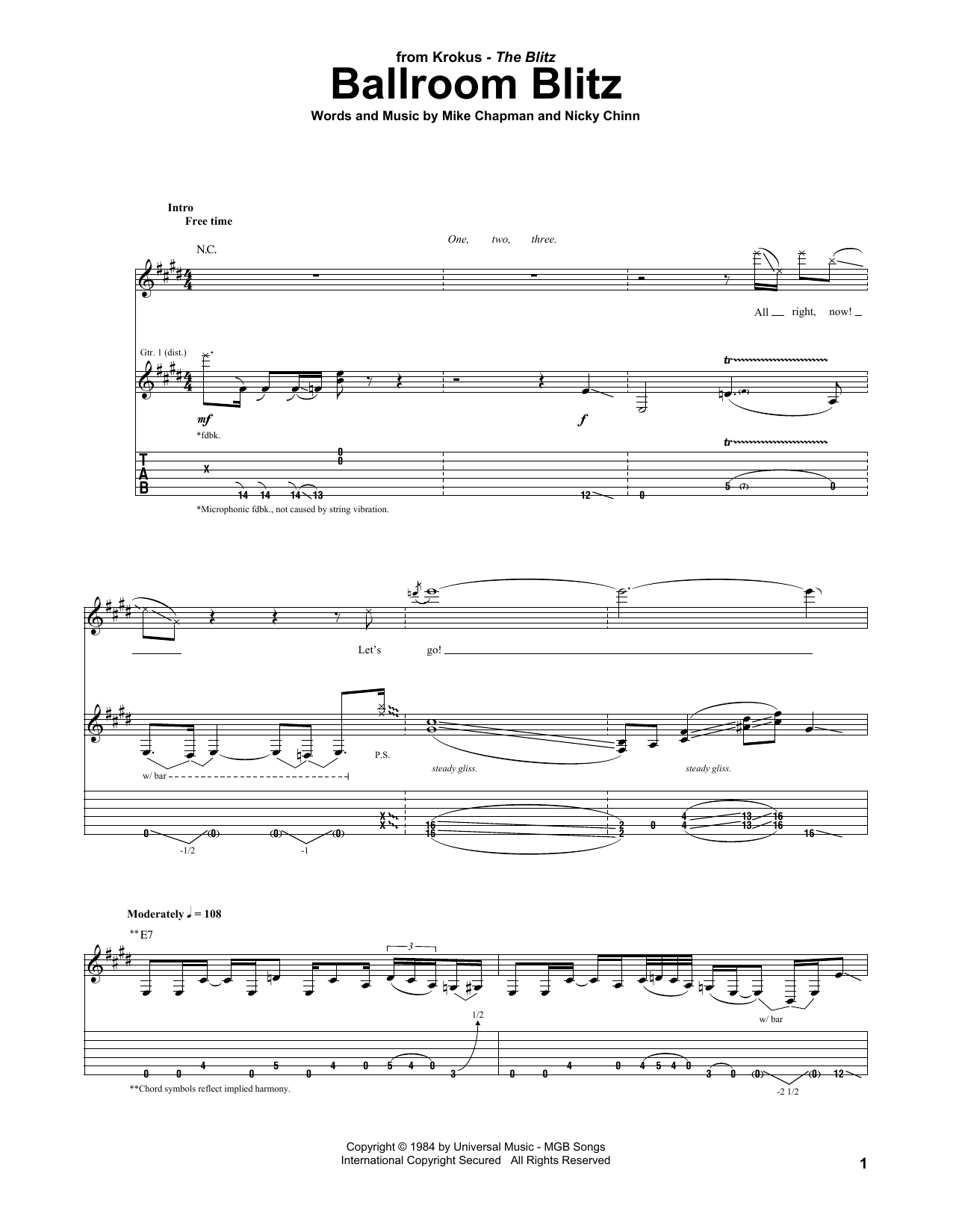 Krokus Ballroom Blitz Sheet Music