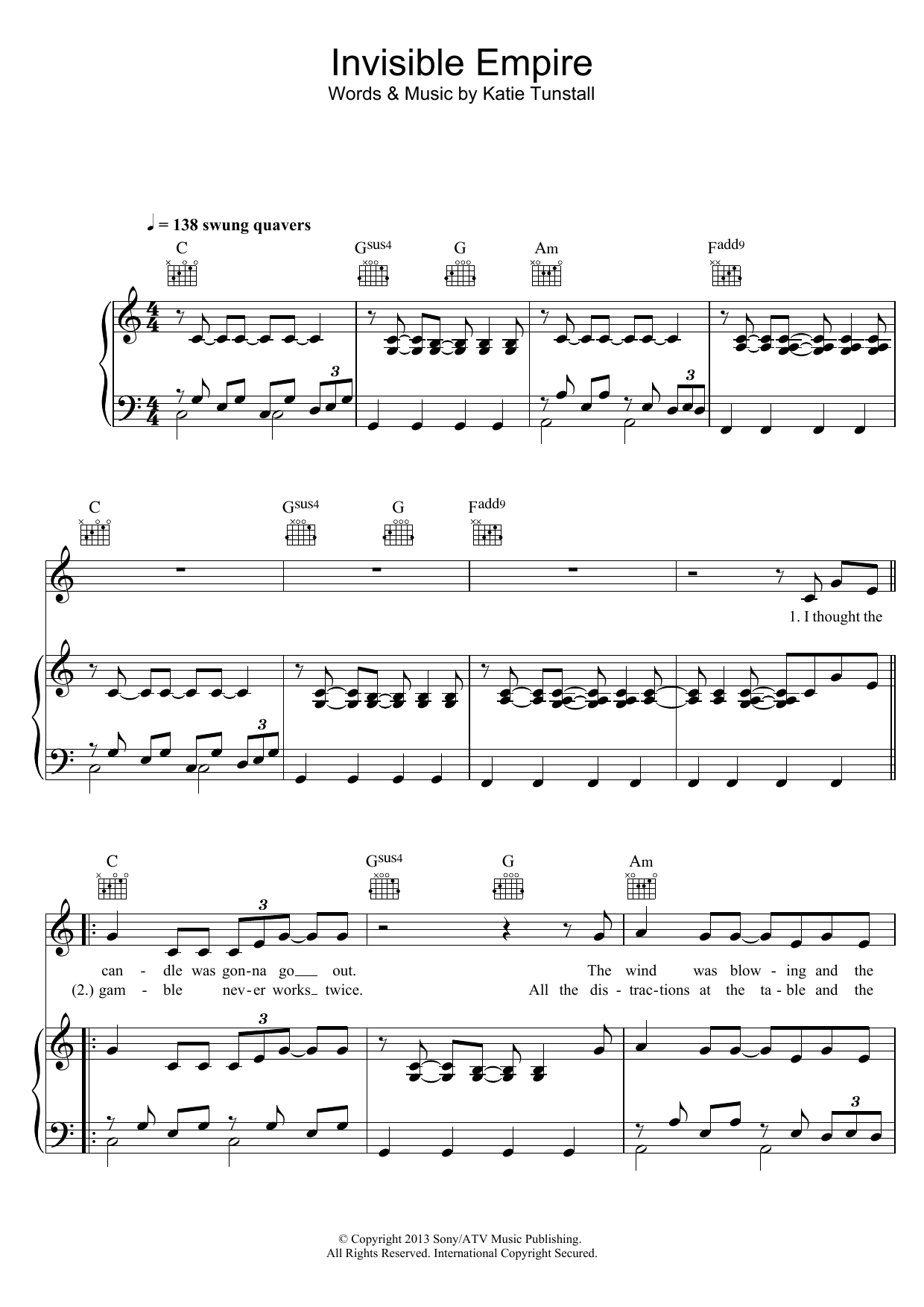 KT Tunstall Invisible Empire Sheet Music