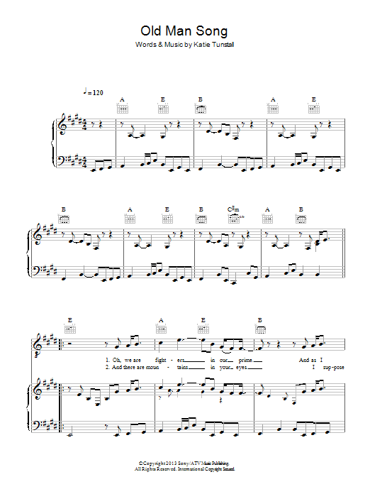 KT Tunstall Old Man Song Sheet Music