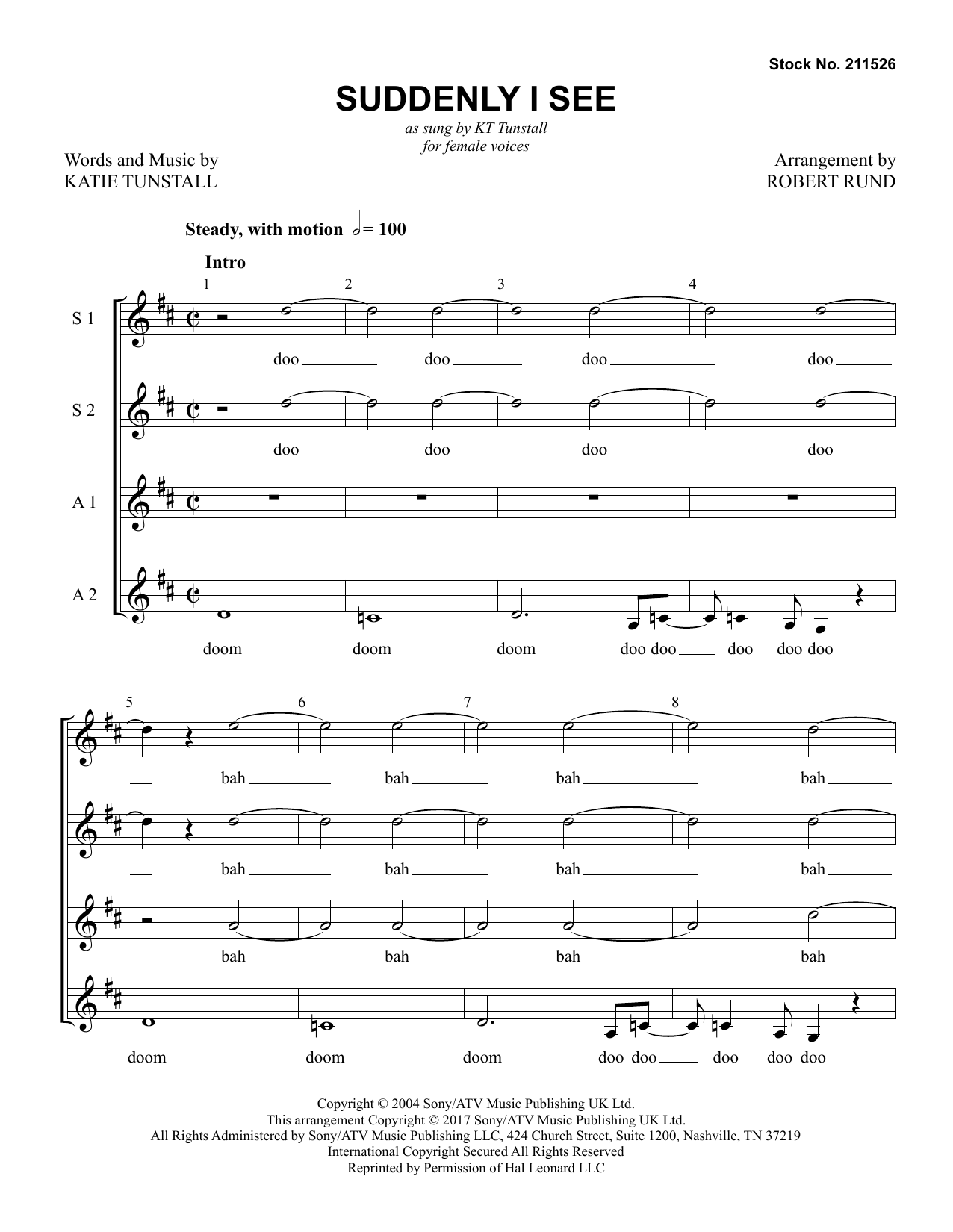 KT Tunstall Suddenly I See (arr. Robert Rund) Sheet Music