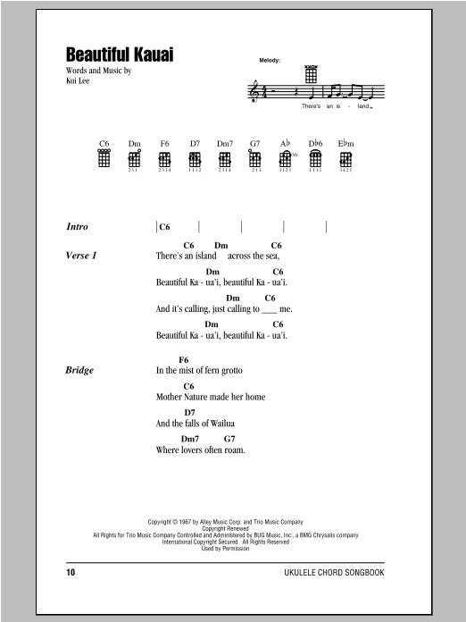 Kui Lee Beautiful Kauai Sheet Music