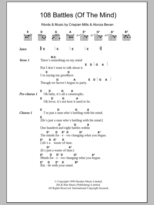 Kula Shaker 108 Battles (Of The Mind) Sheet Music