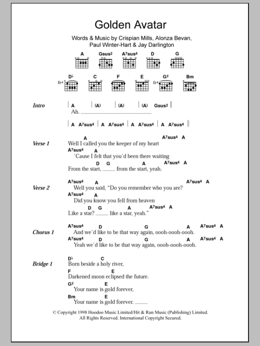 Kula Shaker Golden Avatar Sheet Music