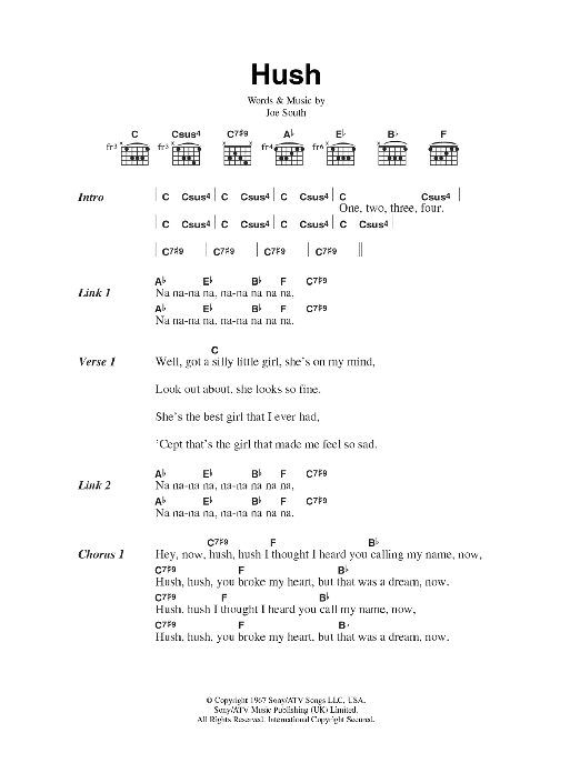 Kula Shaker Hush Sheet Music