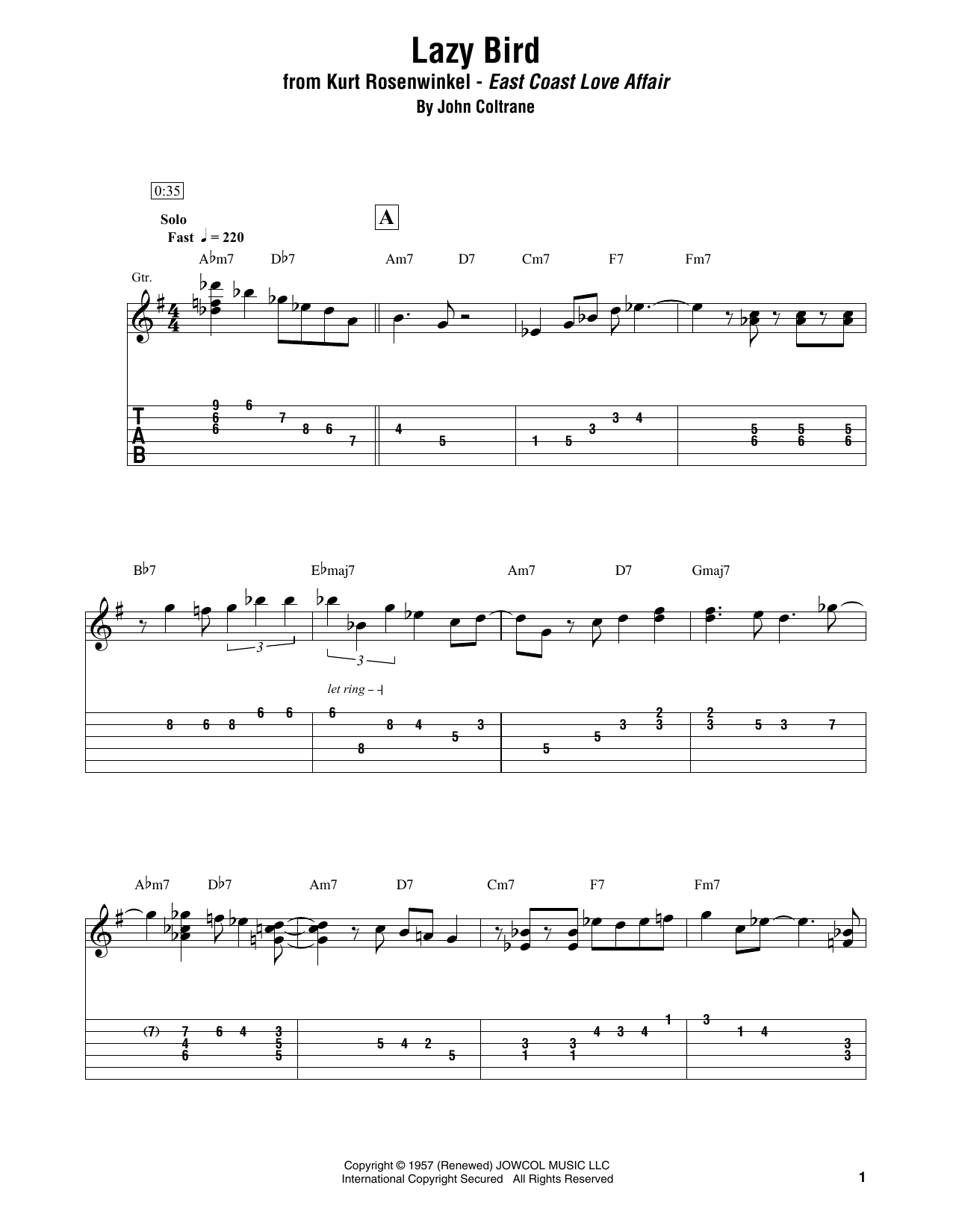 Kurt Rosenwinkel Lazy Bird Sheet Music