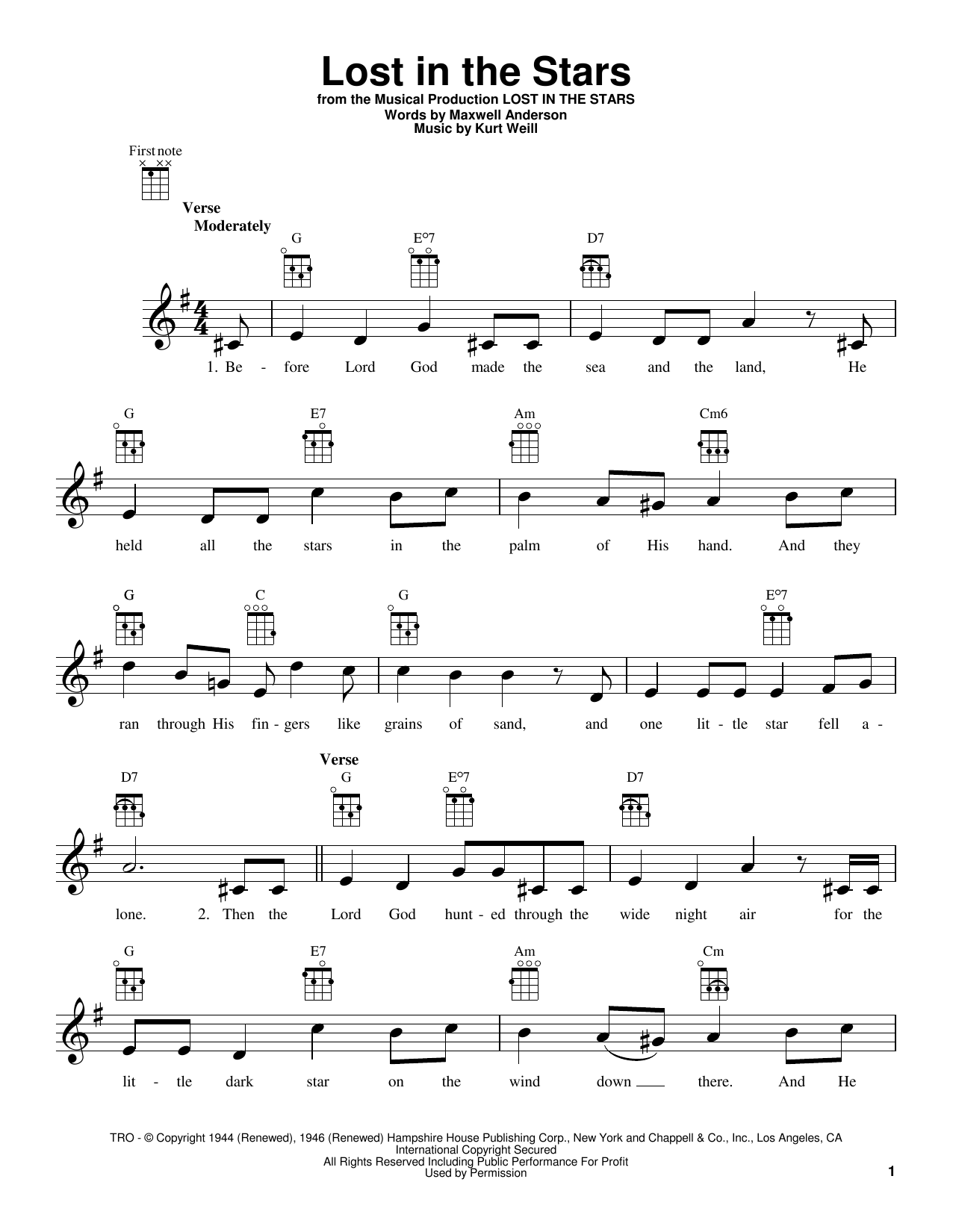 Kurt Weill Lost In The Stars Sheet Music