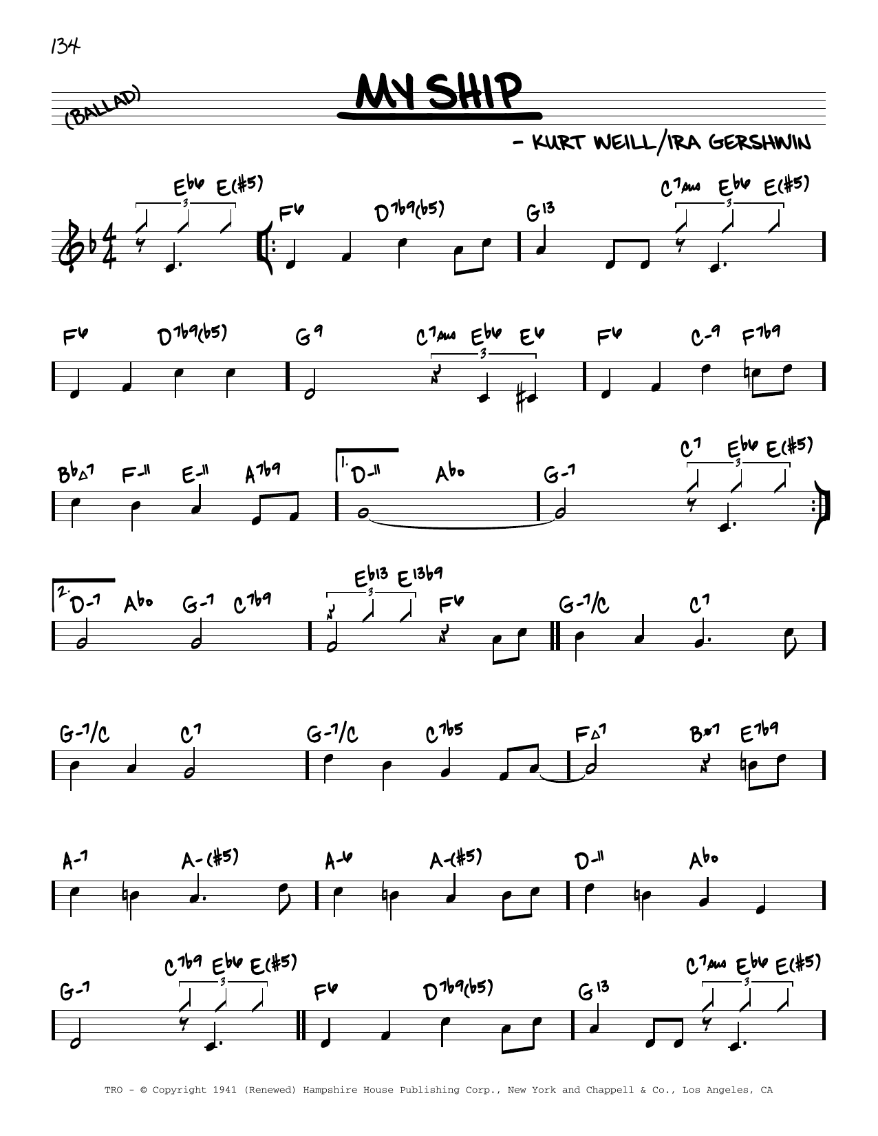 Kurt Weill My Ship (arr. David Hazeltine) Sheet Music