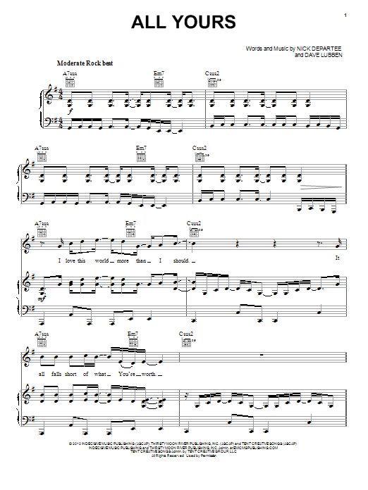Kutless All Yours Sheet Music