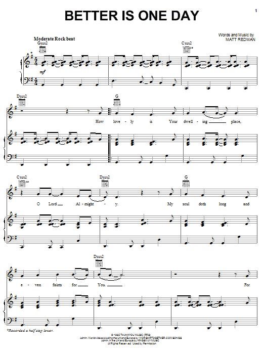 Kutless Better Is One Day Sheet Music