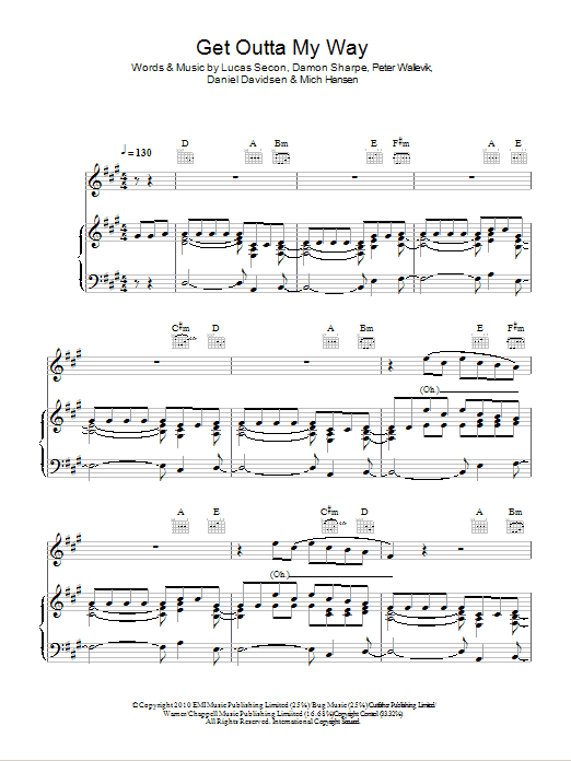 Kylie Get Outta My Way Sheet Music