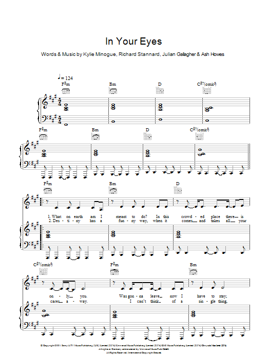 Kylie Minogue In Your Eyes Sheet Music