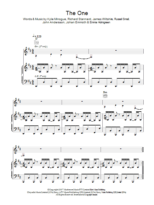 Kylie Minogue The One Sheet Music
