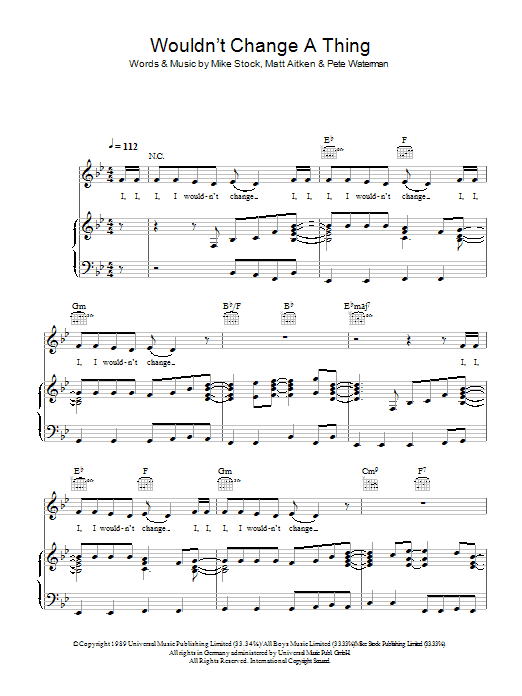 Kylie Minogue Wouldn't Change A Thing Sheet Music