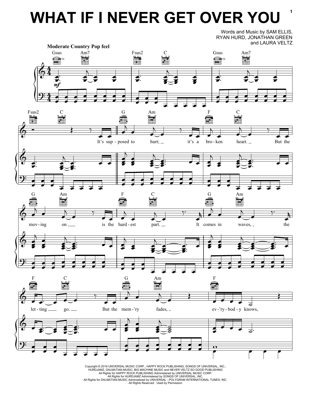 Lady A What If I Never Get Over You Sheet Music