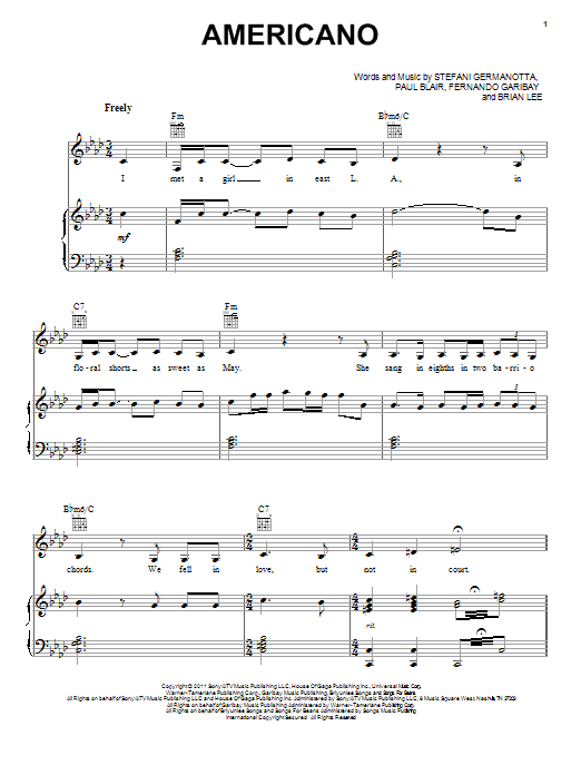 Lady Gaga Americano Sheet Music