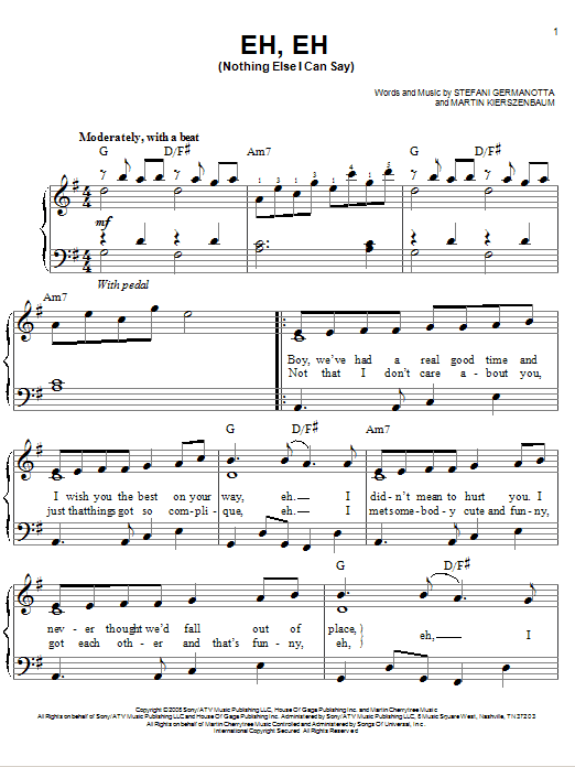 Lady Gaga Eh, Eh (Nothing Else I Can Say) Sheet Music